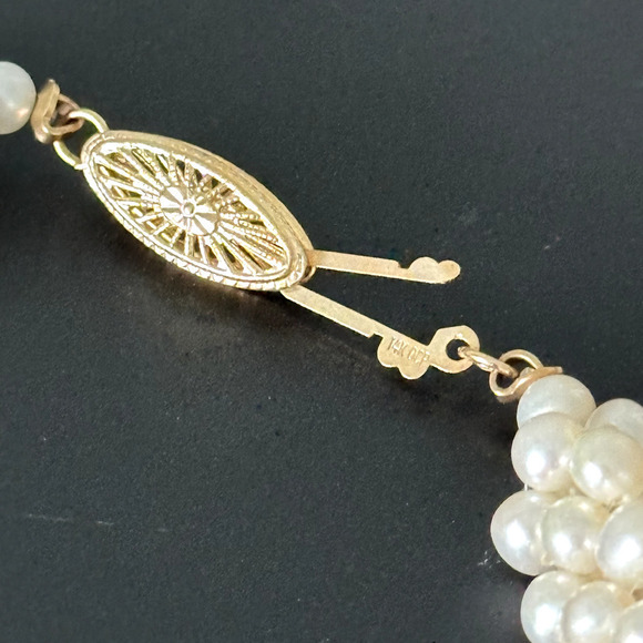 Vintage 14K Yellow Gold Genuine Real Pearl Multi Row Cluster Bracelet 7.75" - Picture 6 of 16